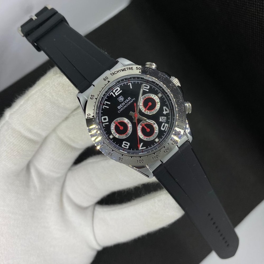 Men's Functional Chronograph Sport 30M Waterproof Daytona Design Watch Black